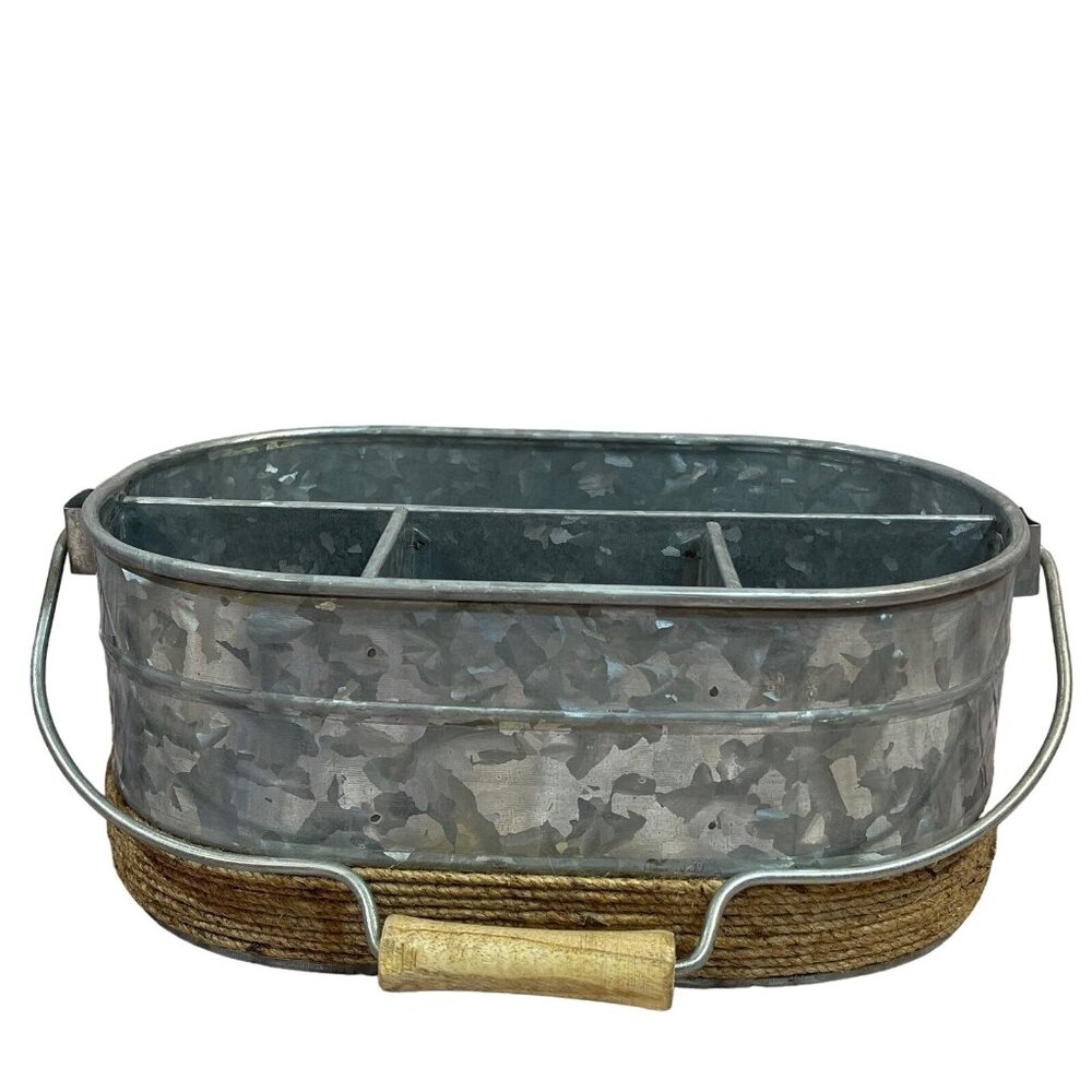 Silverware, Condiments/Napkins Galvanized & Twine Bucket New With Tags!